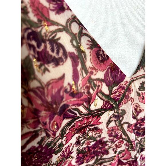 NWOT Express Blouse Elastic Waist Floral Fully Lined Gathered Sleeves Size M - Picture 5 of 7
